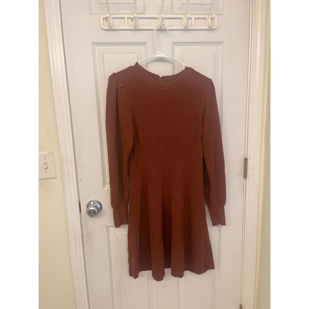 Abercrombie & Fitch Brown Ribbed Knit Fit & Flare Dress Large Petite